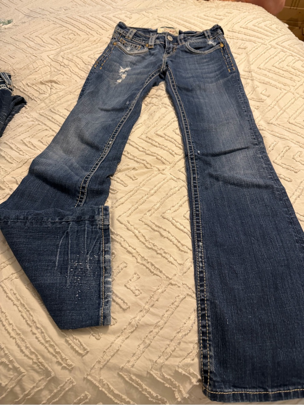 Max Jeans Women's Distressed Wide Leg Blue Jeans